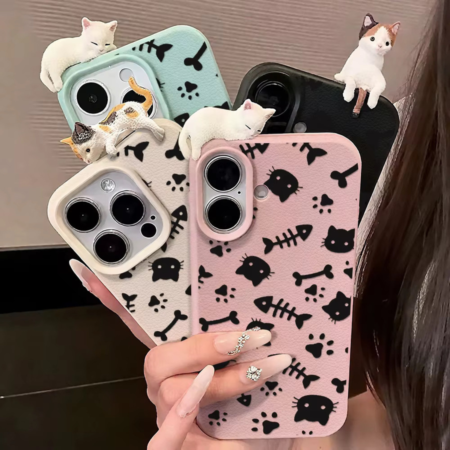 FiSh Handyhülle mit süßem 3D-Katzen-Lychee-Muster für iPhone 15, Soft Cover - Bild 5