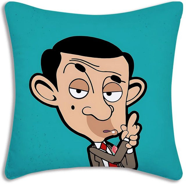 JMG Clothing Mr. Bean Kissenbezug mit Cartoon-Print, Blau, B/T/H: 30 x 30 x 30 cm - Bild 1