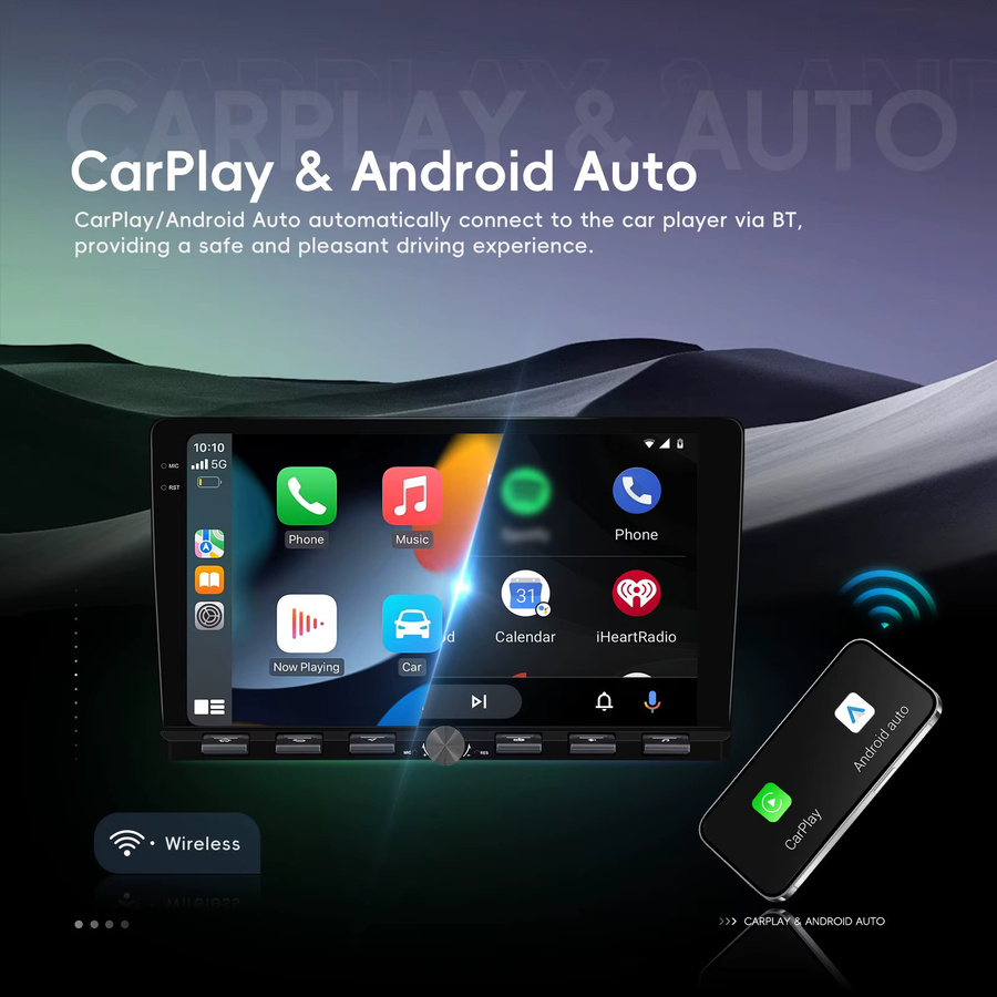 Podofo 2DIN Android Autoradio mit 4G LTE, 4+64G Speicher, kabellosem Carplay und Android Auto, WIFI, GPS und FM/RDS Stereo in Schwarz - Bild 2
