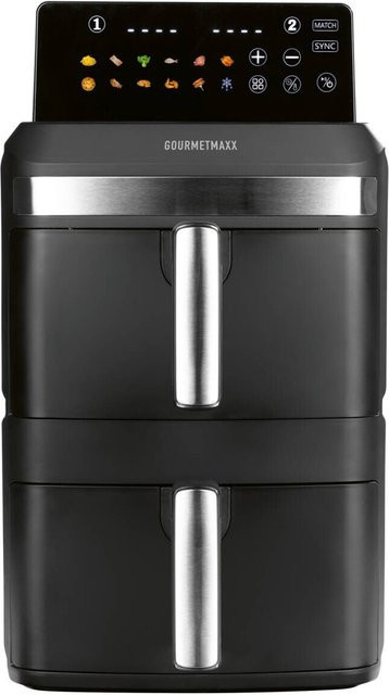 GOURMETmaxx Heißluftfritteuse mit Doppelkorb, 2x 6 l, Schwarz/Silber - Bild 2