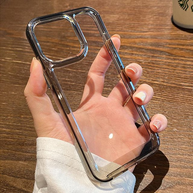 COOMAER Simplicity Handyhülle für iPhone 15 14 13 12 11 Pro Max Plus XS Max mit transparenter Acryl-Rückseite und silbernem Knopf - Bild 1