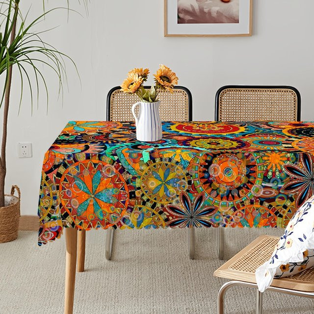 Wasserdichte Tischdecke mit Bohemian-Muster von JINGYUE Pet, rechteckig, mehrfarbig, B/T: 140 x 140 cm - Bild 1