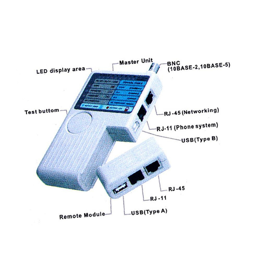 Kkmoon 4-in-1 Netzwerk-Tester mit Fernbedienung für RJ11, RJ45, USB und BNC in Weiß - Bild 2