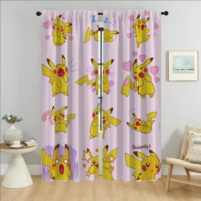 Partition P-pokemones Elegante Verdunkelungsvorhänge aus Tüll, 2-teilig, Pink, Breite: 132 cm, Höhe: 183 cm - Bild 1