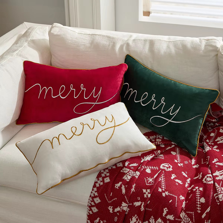 Inyahome Kissenbezüge Merry Christmas, Weiß, B: 30 cm, bestickt in Gold, Rot und Grün - Bild 5