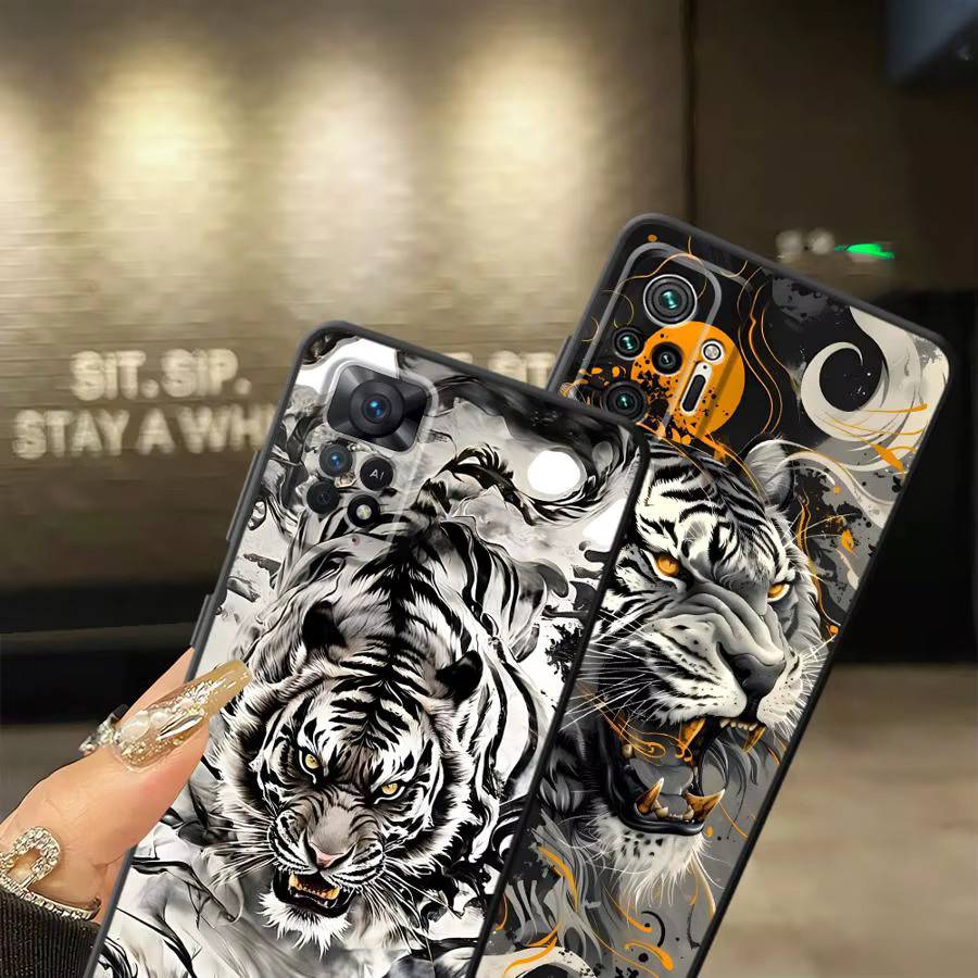 Schwarze weiche Handyhülle mit Cool Silver Tiger Design für Xiaomi Redmi Note Serie - Bild 2