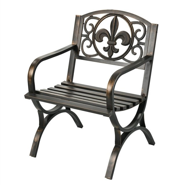 Relaxdays Gartenstuhl aus Stahl in Schwarz und Bronze mit Armlehnen im Vintage-Look, H: 85,5 cm, B: 60 cm, T: 56 cm - Bild 1