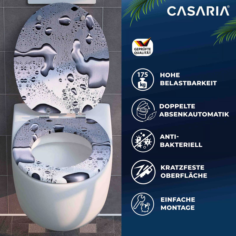 Casaria Toilettensitz Waterdrops mit Absenkautomatik in Schwarz/Mehrfarbig, Form: Rund, B/T/H: 45,7 x 43,5 x 43,5 cm - Bild 2