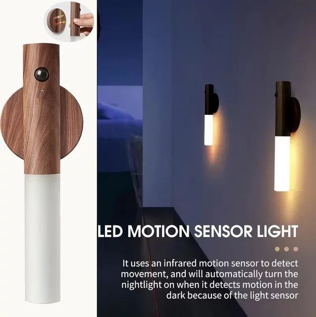 NEWBIRTH Intelligentes LED-Nachtlicht mit Bewegungsmelder und Umgebungsbeleuchtung in Walnut, wiederaufladbare Wand- und Schrankleuchte - Bild 1