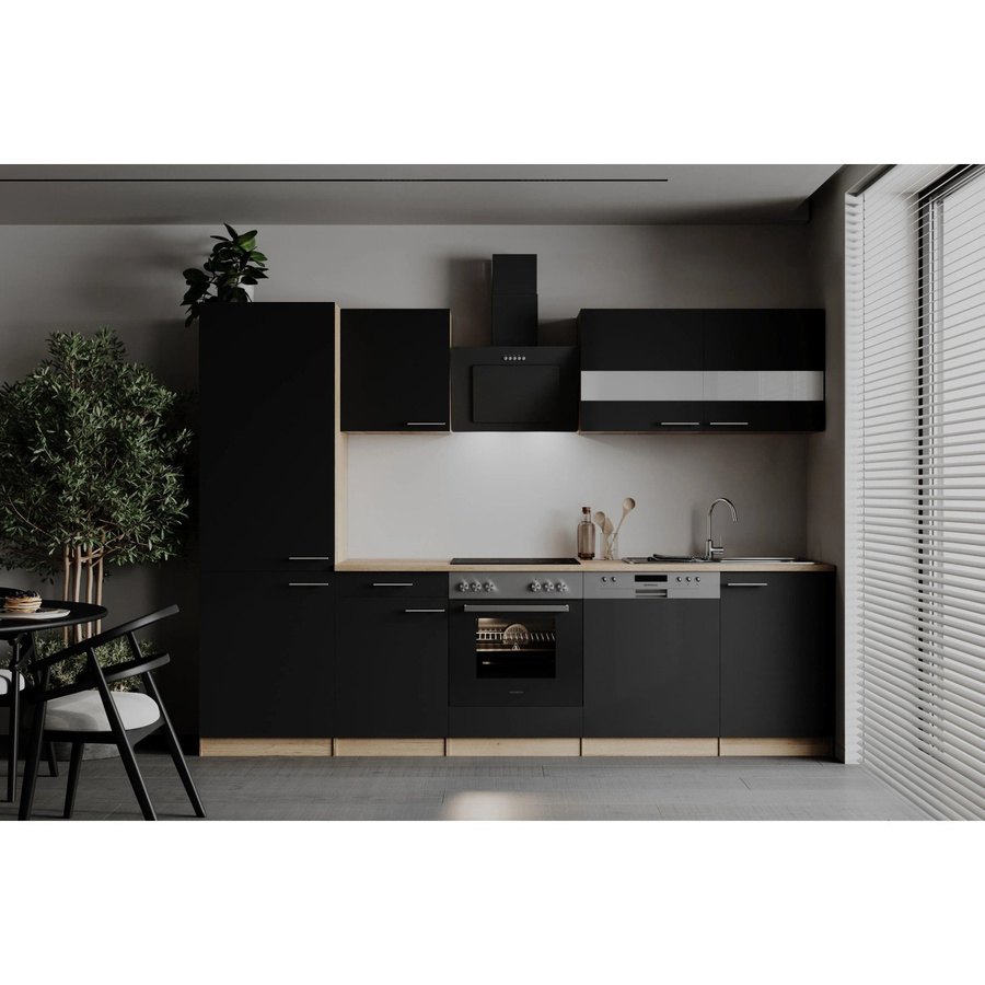 Respekta Küchenzeile Merle modern in Schwarz mit Eiche Sägerau Nachbildung, Breite: 280 cm - Bild 2