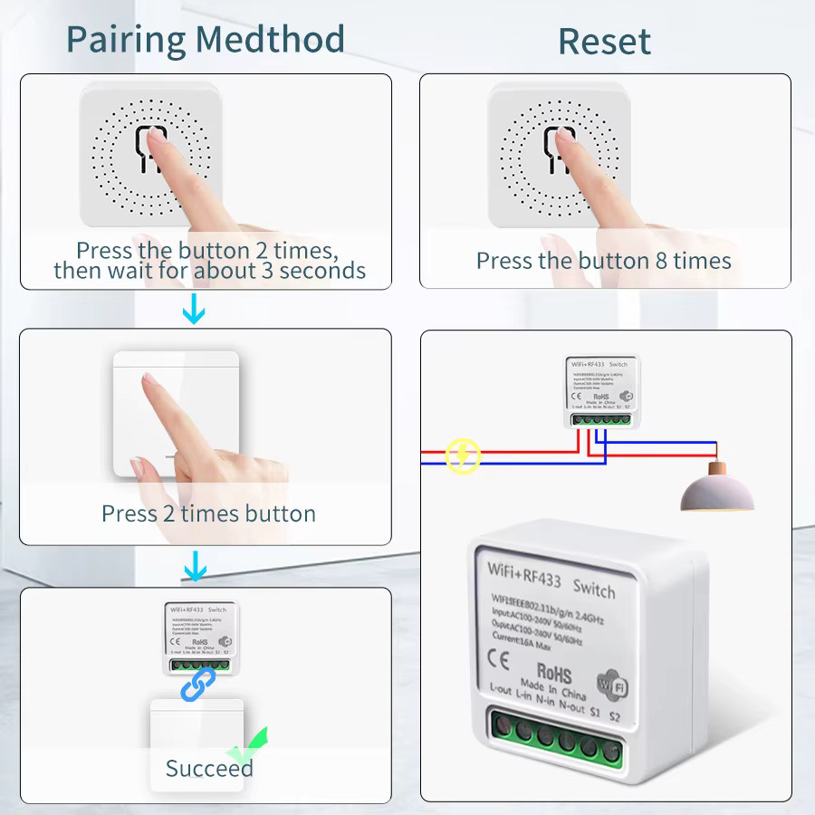 GGBEE Tuya WiFi Smart Licht Schalter in Weiß mit RF 433 MHz Push Button für Alexa und Google Home - Bild 3