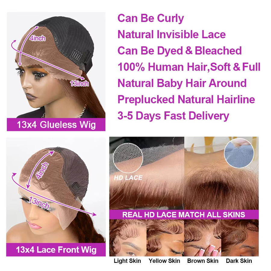 HJ WEAVE BEAUTY Bob-Perücke, 100 % Echthaar, schokoladenbraun, gewellt, Damen - Bild 6