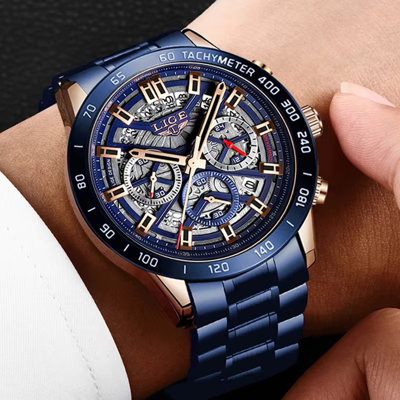 LIGE Chronograph, Quarz, Edelstahl, Blau, Herren - Bild 5