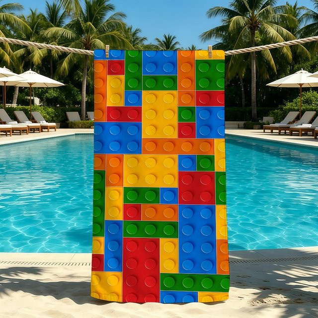 JMG Household Supplies Bausteine Handtuch aus Mikrofaser, schnelltrocknend und super saugfähig, Multicolor, B: 90 cm, L: 180 cm - Bild 1