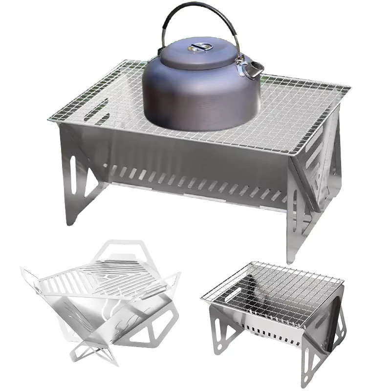 DUTRIEUX Mini-Grill aus Edelstahl in Silber, faltbarer Holzkohle-Grill für Outdoor, Camping und Picknick, B/T/H: 23,5 x 15,5 cm - Bild 2