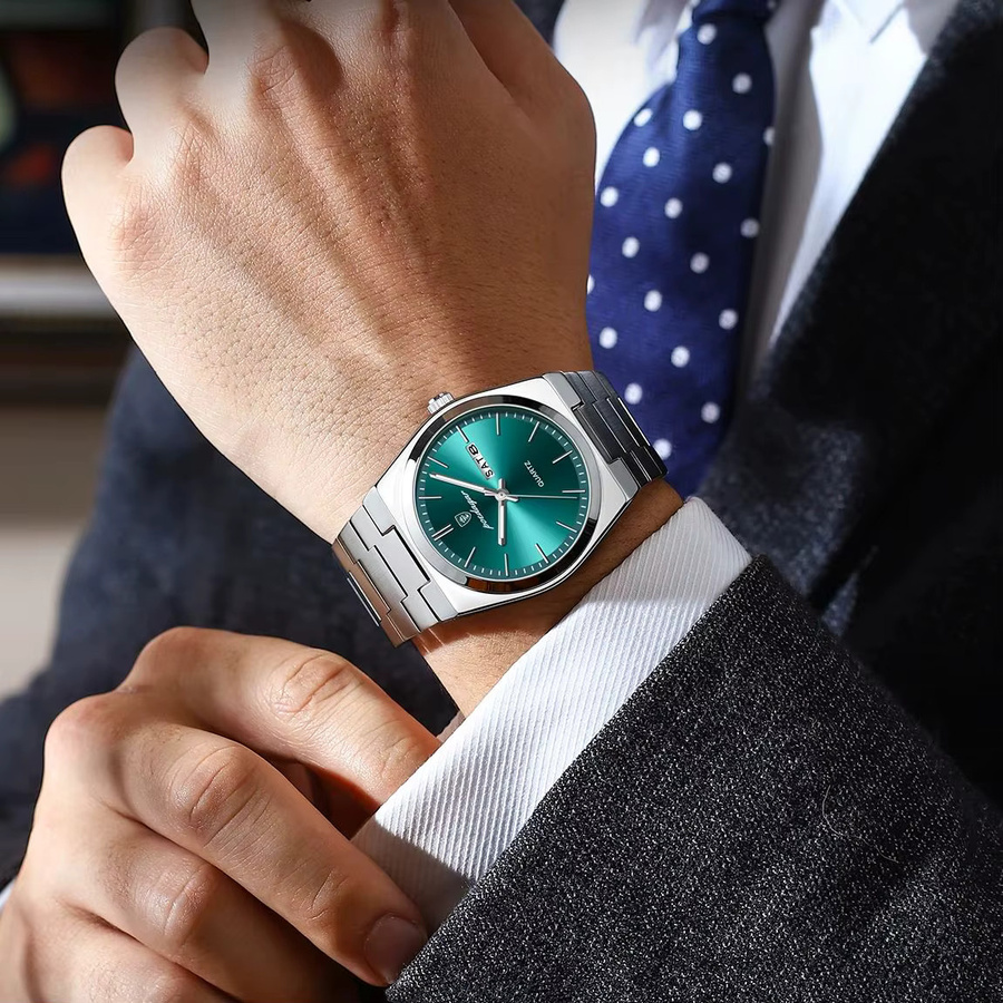 POEDAGAR Armbanduhr Edelstahl, Quarz, Blau, Herren, Datum, Wochentag - Bild 6