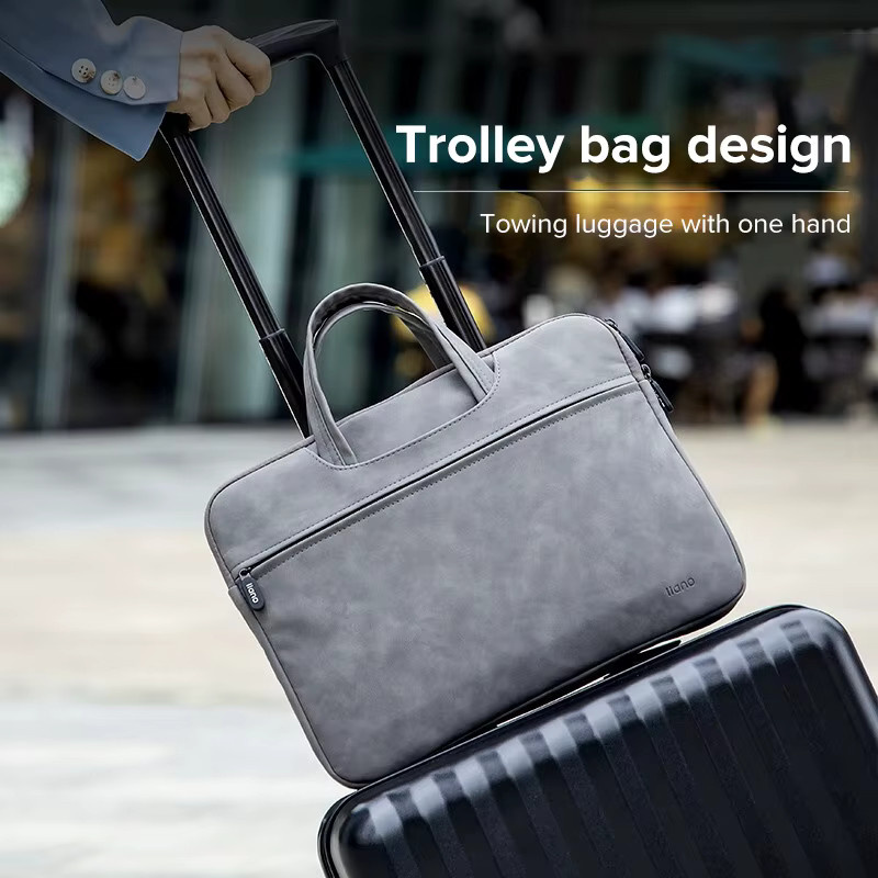llano Tragbare Laptoptasche aus Schaffell und PU für 13,3 bis 15,6 Zoll Notebooks in Beige und Grau - Bild 2