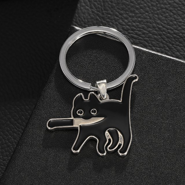 Meirenpeizi Schlüsselanhänger, Katze und Messerform, Schwarz, Unisex - Bild 1