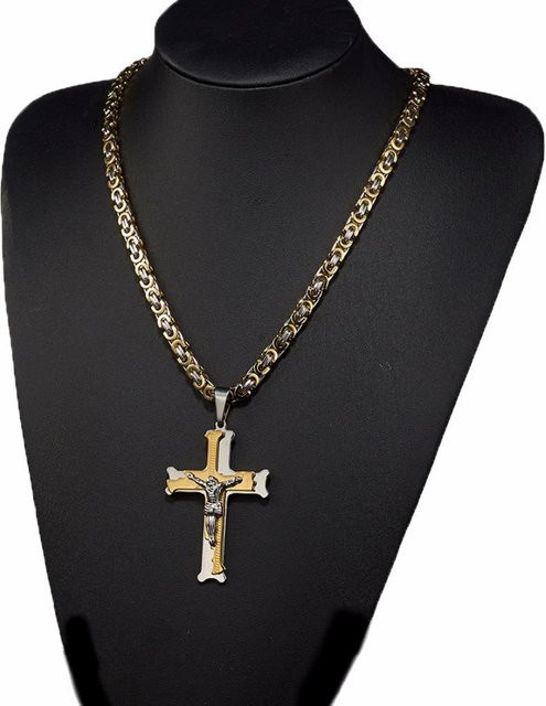 Wucifang Jewelry Halskette mit Kreuzanhänger, Edelstahl, Bicolor, Herren, 45 cm - Bild 1