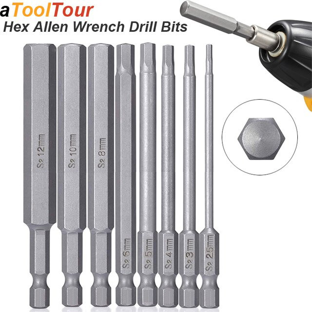 Atooltour Sechskant-Inbusschlüssel-Bit-Set mit magnetischer Spitze in Silber, metrisch und imperial (SAE) für Bohrmaschinen und Schraubendreher - Bild 1