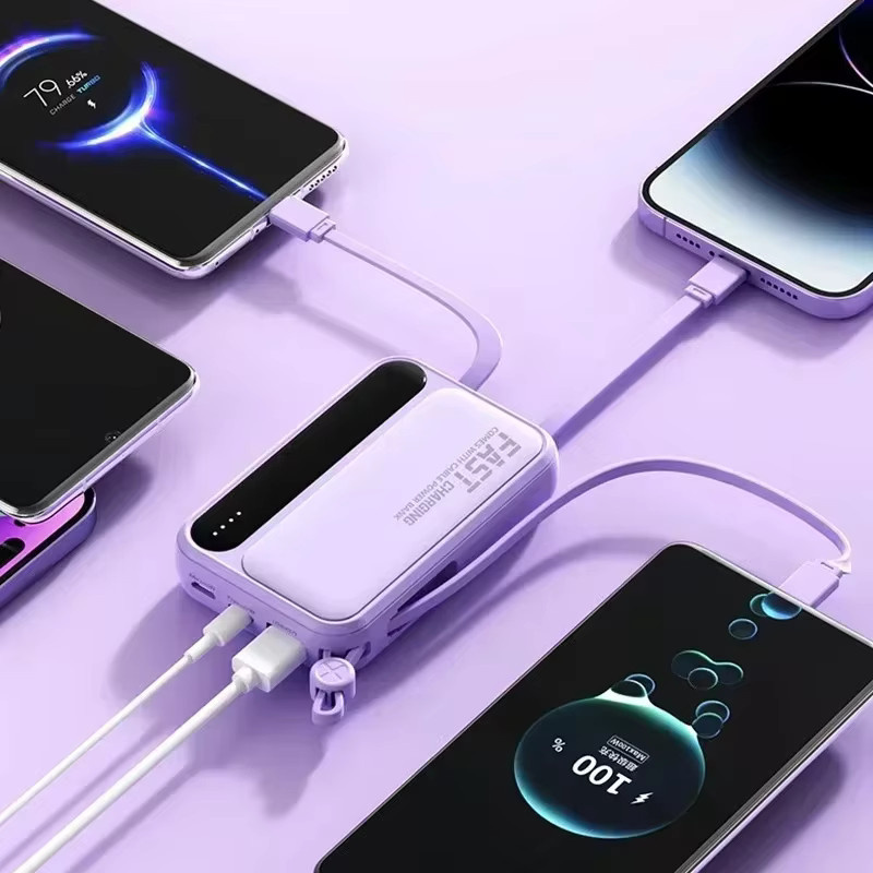 Lenovo Powerbank mit 10000 mAh und integrierten 4 Kabeln in Schwarz - Bild 5