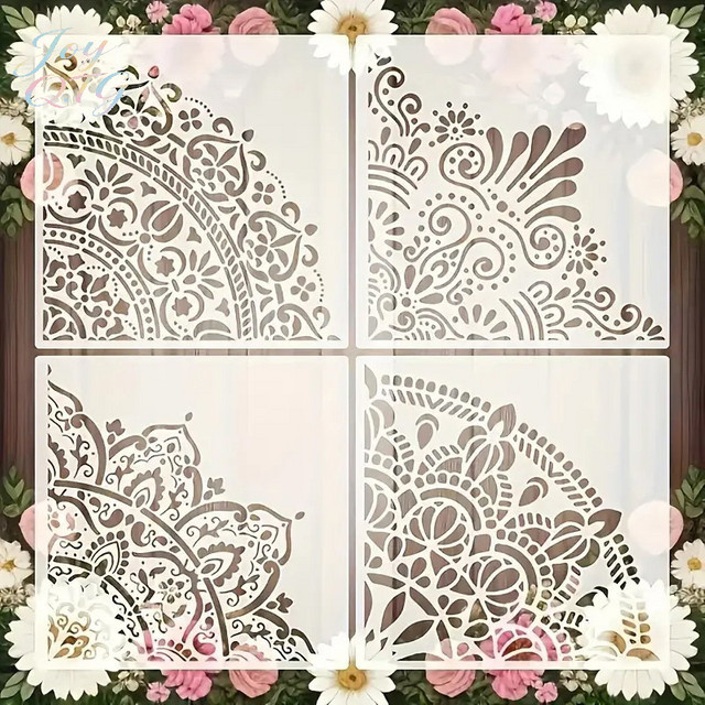 Wiederverwendbare Mandala-Schablonen von WHPHous aus transparentem Kunststoff für Wand, Boden, Möbel und Textilien - Bild 1