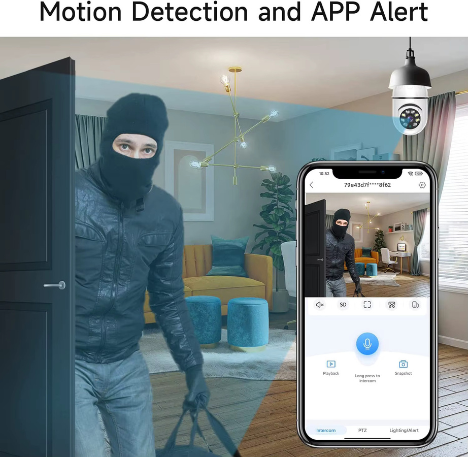Woolink Smart Home E27 WLAN-Überwachungskamera in Weiß mit 1080P HD, Nachtsicht, Zwei-Wege-Audio und Bewegungserkennung - Bild 4