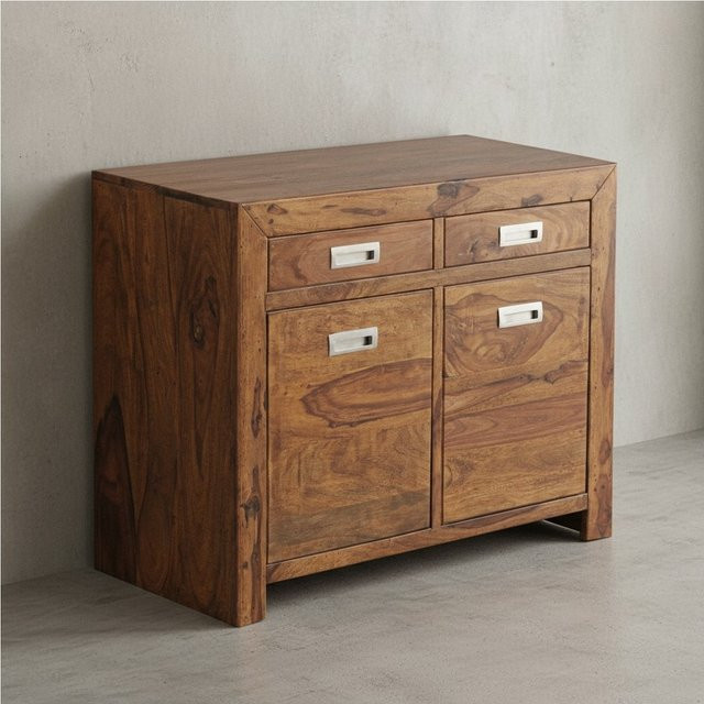 KADIMA DESIGN Sideboard aus Sheesham Massivholz in Braun mit 2 Türen und Schubladen, B: 90 cm, H: 70 cm, T: 40 cm - Bild 1
