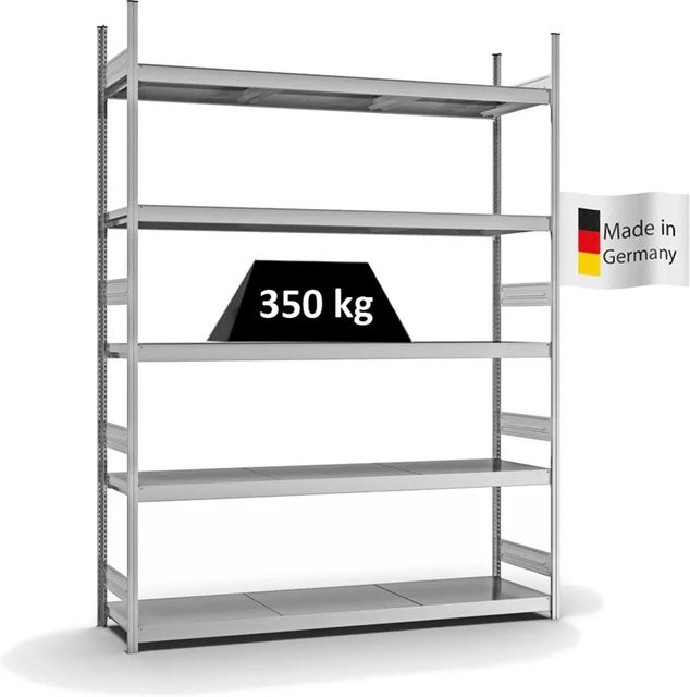 PROREGAL Weitspannregal Stecksystem T-Profil mit 5 Ebenen aus Stahlplatten, verzinkt, Farbe: Silber, H x B x T: 300 x 225 x 50 cm - Bild 1