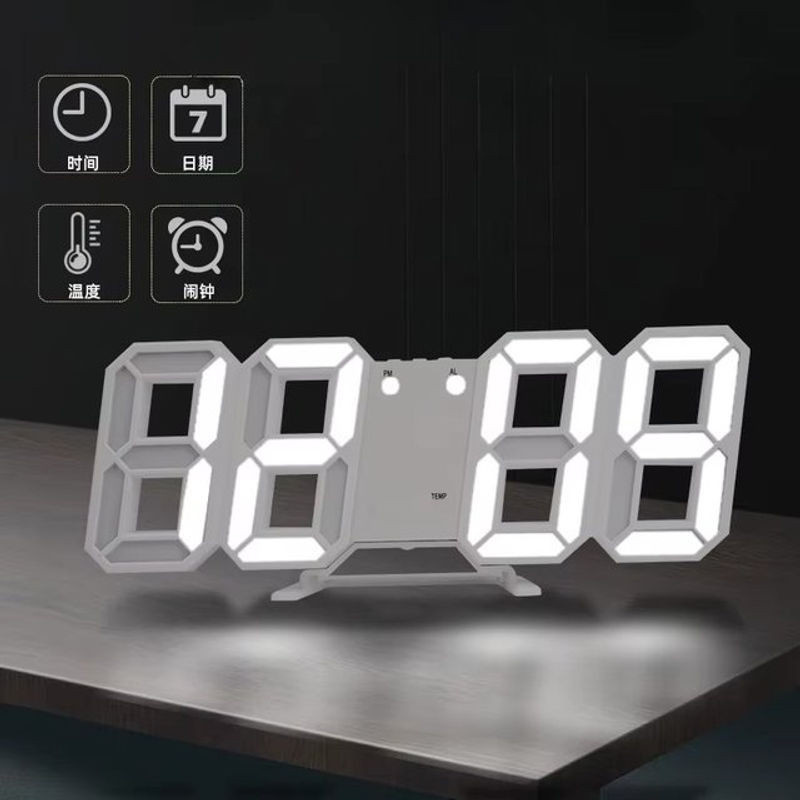 WOKLOK 3D LED Digitaler Wecker und Wanduhr mit Temperaturanzeige und Datumsanzeige, Weiß, Wandmontage - Bild 1