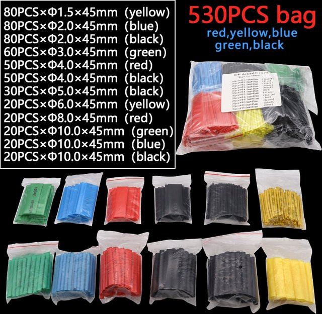 530-teiliges Polyolefin Schrumpfschlauch Set mit wasserdichten Schrumpfrohren zur Kabelisolierung in Multicolor - Bild 1