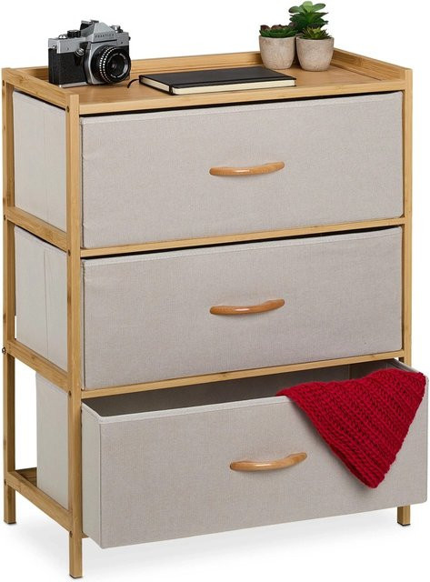 Relaxdays Kommode aus Bambus in Beige mit 3 Schubladen, B/T/H: 73 x 57,5 x 30 cm - Bild 1