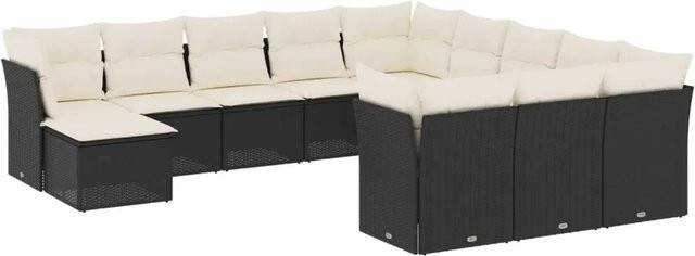 vidaXL 12-tlg Garten-Sofagarnitur in L-Form mit Kissen und Ottoman, Schwarz, Poly-Rattan und Metallrahmen - Bild 1