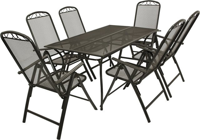 DEGAMO Gartenmöbel Garnitur CLASSIC 7-teilig aus Streckmetall in Anthrazit - Bild 1