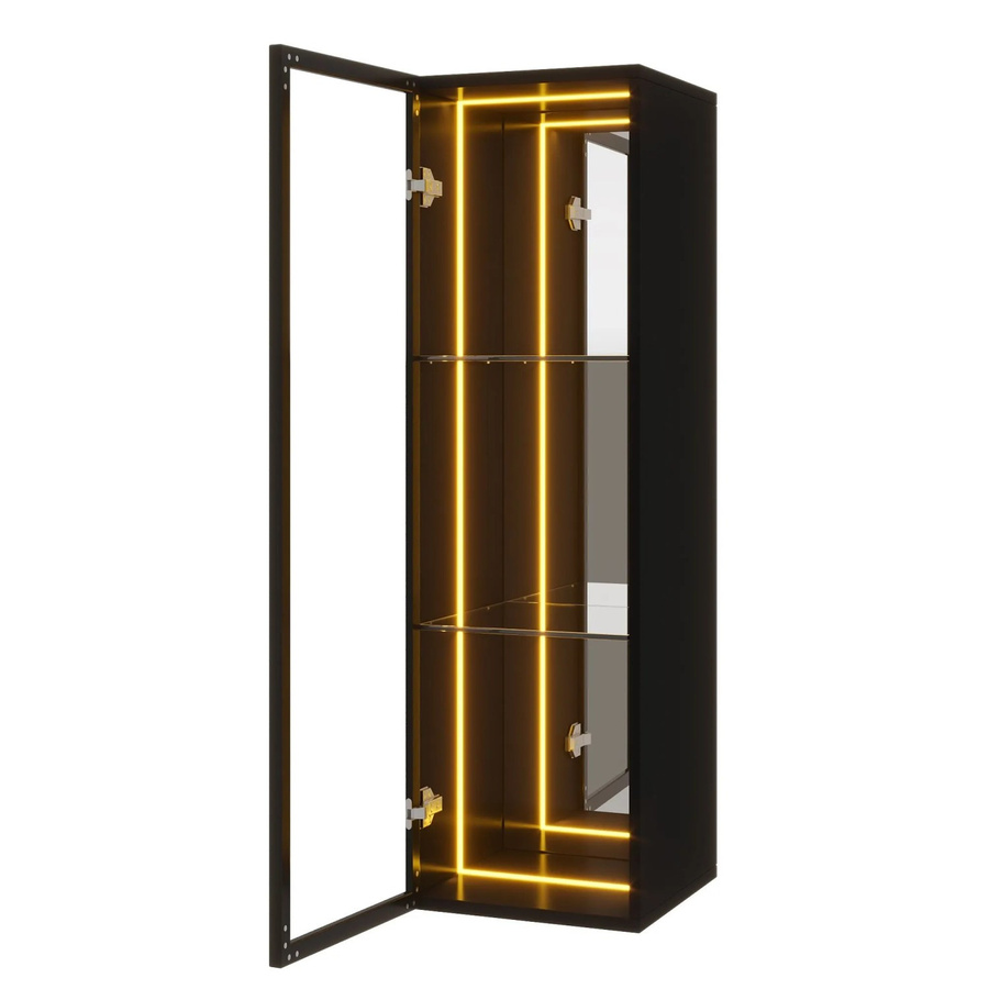 okwish Vitrine mit Aluminiumrahmen und LED-Lichtleiste in Schwarz, B/T/H: 30 x 30 x 90 cm - Bild 2