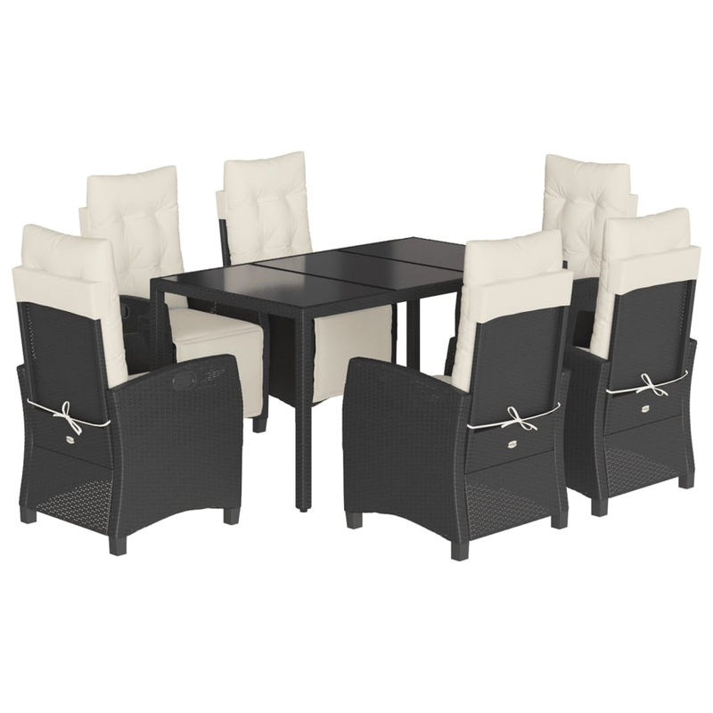 Vidaxl Gartenmöbel-Set aus Polyrattan mit Kissen und Glastisch, 7-teilig, Schwarz - Bild 2