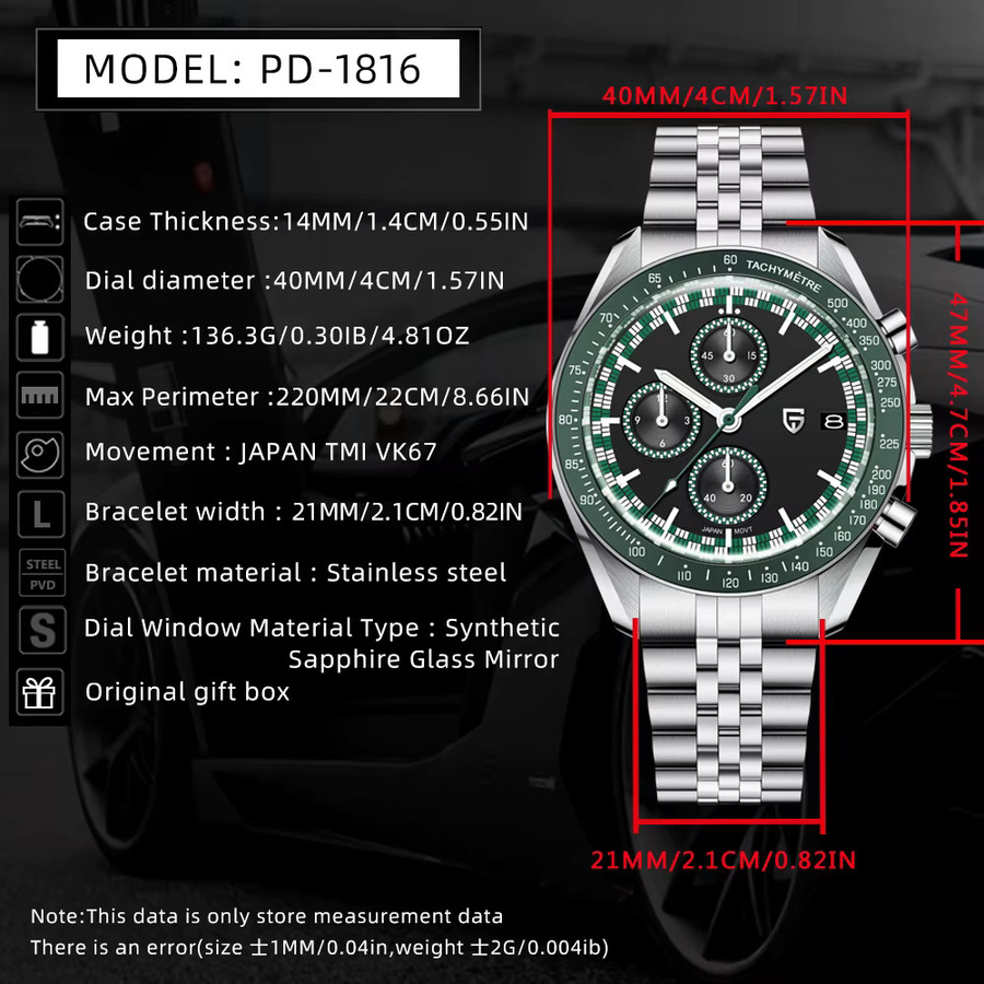 Pagani Design Chronograph, Quarz, Edelstahl, Schwarz, Silber, Herren - Bild 5