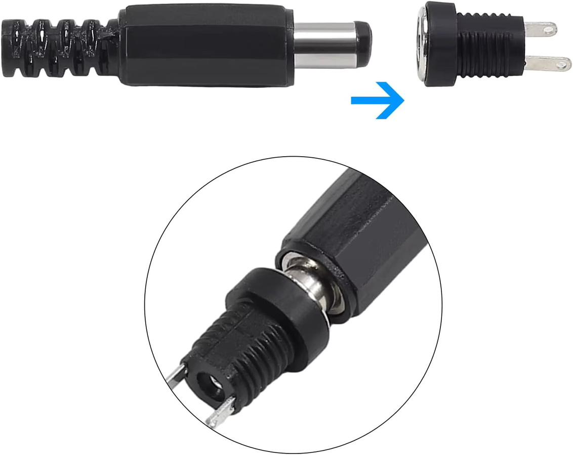 AOKIN 20 Paar DC-Netzteil Verbindungskabel Set, Stecker auf Buchse, Klinkenstecker für Panelmontage und Lötdraht, Schwarz, 5,5 x 2,1 mm - Bild 3