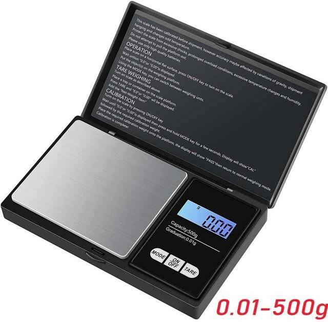 Oudun Präzisionswaage Digital Mini-Taschenwaage mit LCD-Display in Schwarz, Tragbare Elektronische Mini-Digitalwaage für Schmuck und Kleinteile, Messbereich bis 500g mit 0,01g Genauigkeit - Bild 1