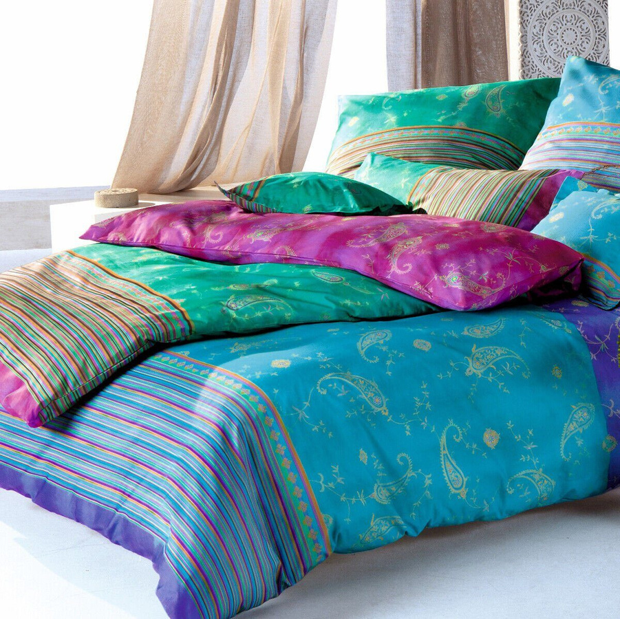 Bassetti Mako-Satin Bettwäsche BIBI Grün Multicolour mit Bettbezug und Kissenbezug 80x80 cm - Bild 1
