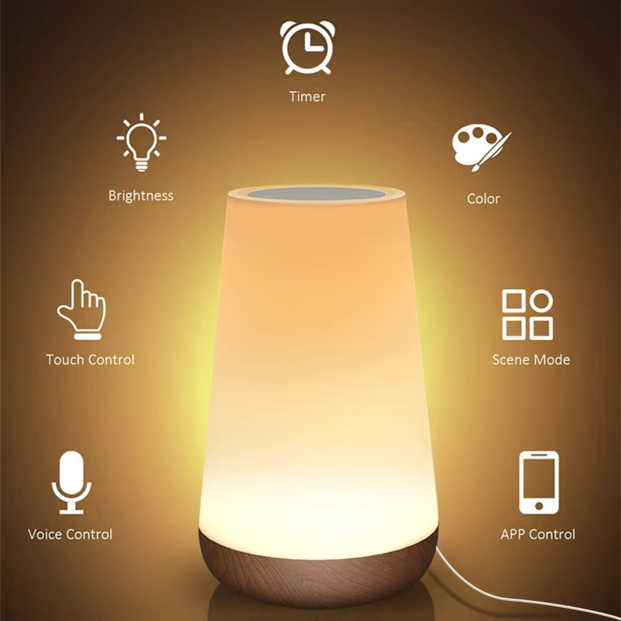 GGBEE Tuya WiFi Smart Tischlampe mit RGB-Farben, dimmbar und Touch-Steuerung, kompatibel mit Alexa und Google Assistant, Multicolor, Holz-Design - Bild 6