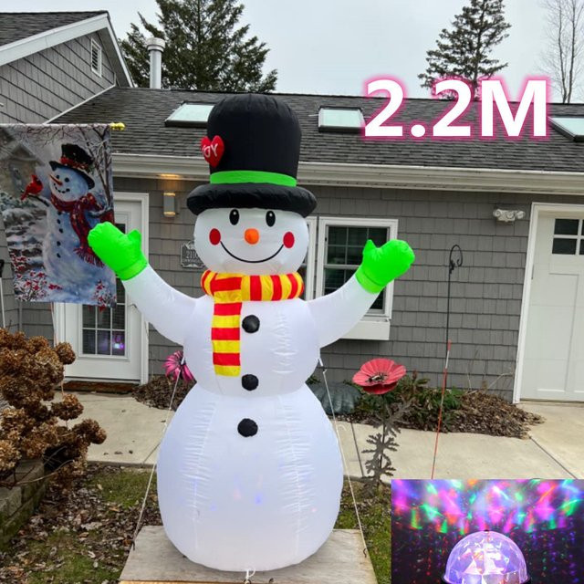 Aufblasbarer Weihnachts-Schneemann mit LED-Licht und Drehfunktion, Grün-Weiß, Höhe: 220 cm - Bild 1