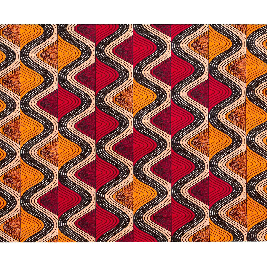 WENYUYA Ankara Afrikanischer Batikstoff aus Polyester mit rot-gelbem geometrischem Wellenmuster, 6 Yards - Bild 2