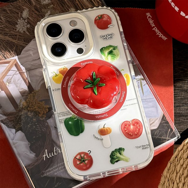 MUQGEW Magnetische iPhone Schutzhülle mit 3D Cartoon Tomaten Design, Transparent und Stoßfest für iPhone 16 15 14 13 12 Pro Max - Bild 1
