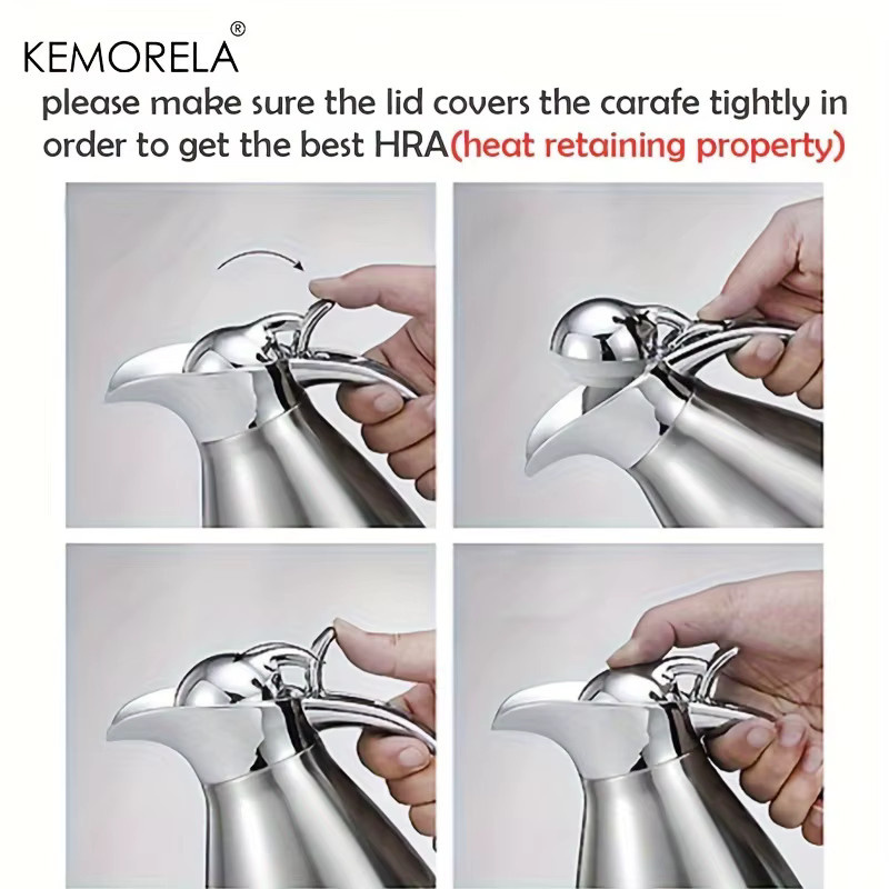 KEMORELA Edelstahl-Wasserkocher in Silber mit 1,0 l Fassungsvermögen, vakuumisolierte Thermoskanne mit Warmhaltefunktion für Kaffee und Tee - Bild 3