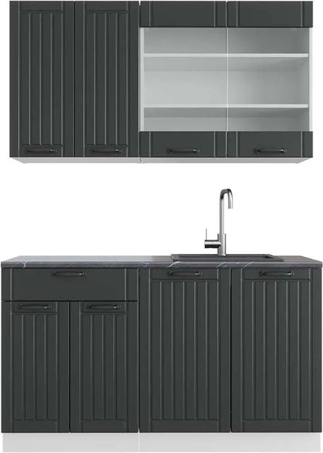 Vicco Fame-Line Singleküche im Landhausstil, Farbe Anthrazit und Weiß, Breite: 140 cm - Bild 1