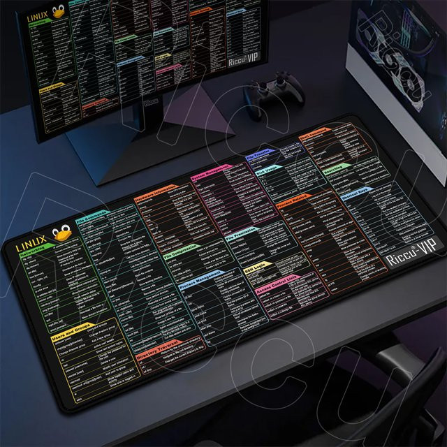 Riccu Mauspad Linux Commands Line in Schwarz als große Schreibtischunterlage mit Shortcuts für Red Hat, Ubuntu, OpenSUSE, Arch, Debian und Unix für Programmierer - Bild 1