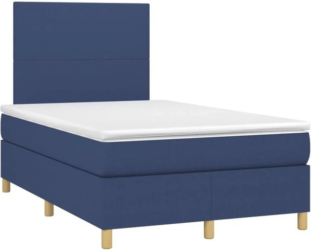 vidaXL Boxspringbett mit Matratze in Blau, Hybridbett mit LED-Unterbettbeleuchtung und USB-Ladeport, B/T/H: 120 x 200 x 118 cm - Bild 1