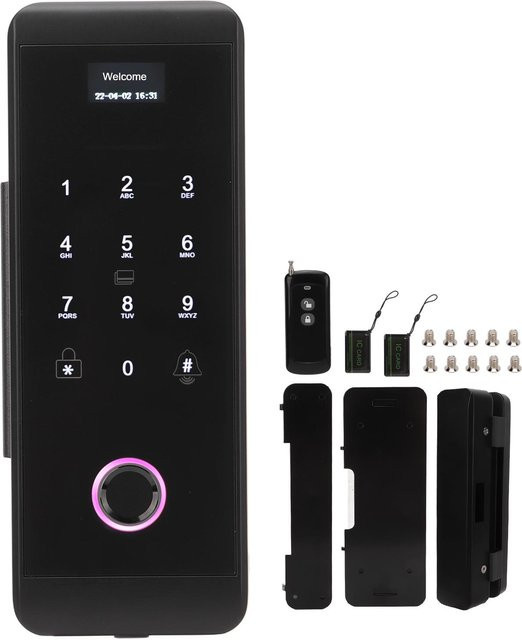 Aimo Intelligentes Glastürschloss mit Fingerabdruck, Passwort, IC ID Karte und App-Fernbedienung in Schwarz - Bild 1