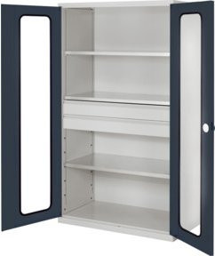 Kappes Großvolumenschrank RasterPlan mit Sichtfenstertüren in Grau, Ausstattung mit internen Schubladen, Regalböden und Schloss, B/T/H: 113 x 59 x 195 cm - Bild 1